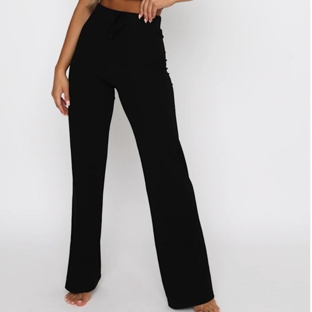 PINK ROSE BLACK RIBBED PANTS